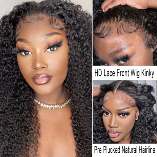 PRIMELACE Kinky Curly Lace Front Wig Human Hair 18 inch Pre Plucked 13x4 HD Lace Front Wigs Glueless Curly Human Hair Wig 180% Density Brazilian Kinkycurly Wig - Image 5