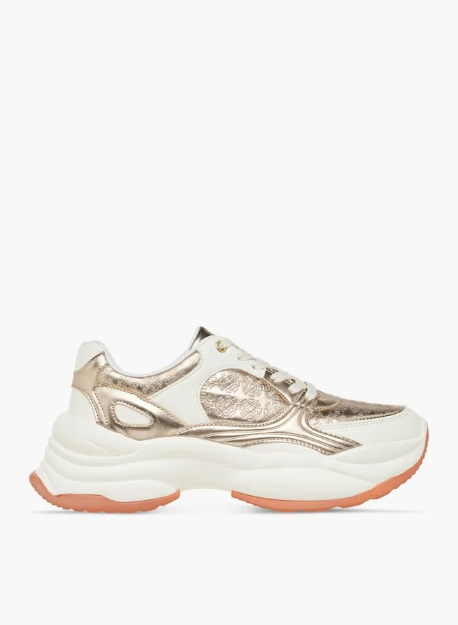 MISSY Women Foil Textured Sneakers with Lace-Up Closure