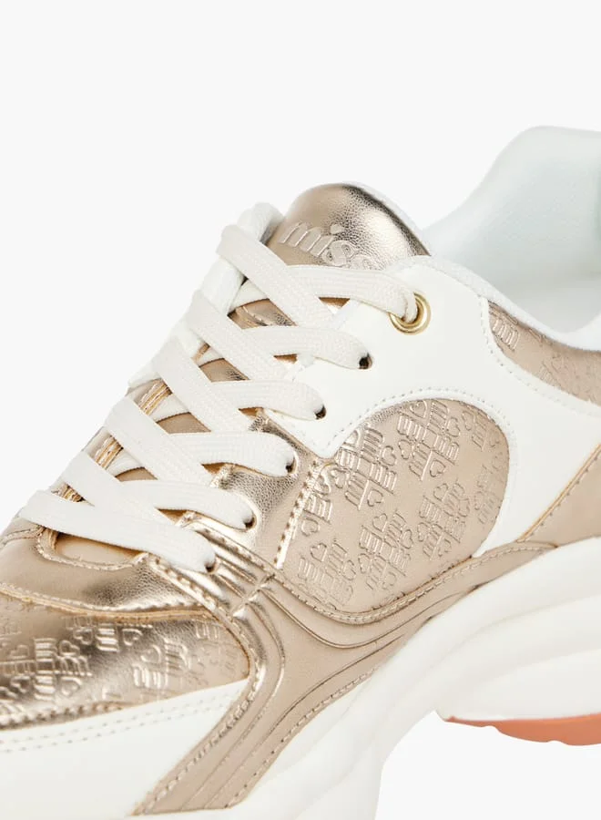 MISSY Women Foil Textured Sneakers with Lace-Up Closure