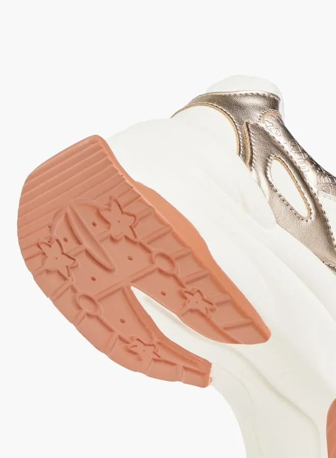 MISSY Women Foil Textured Sneakers with Lace-Up Closure