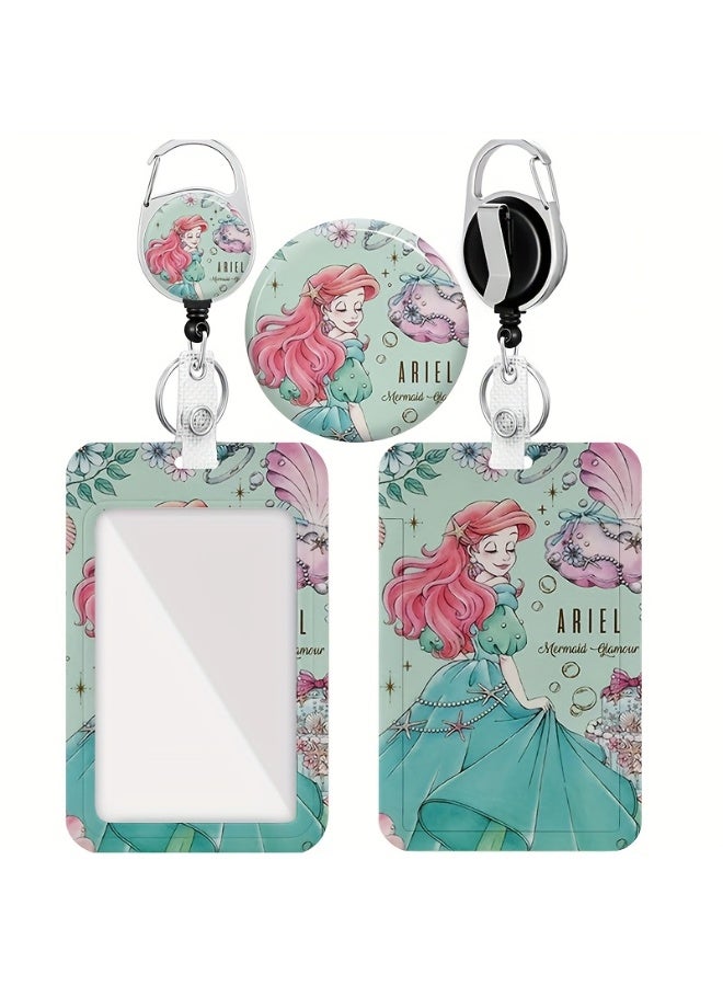 Disney 2in1 Disney The Little Mermaid Ariel Cartoon Design Retractable Zipper Card Holder - Suitable for Students, Workers, Offices | Professional Look | Fashion Design - Image 1