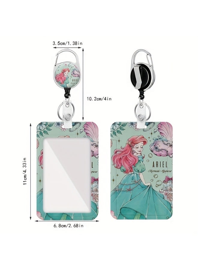 Disney 2in1 Disney The Little Mermaid Ariel Cartoon Design Retractable Zipper Card Holder - Suitable for Students, Workers, Offices | Professional Look | Fashion Design - Image 3