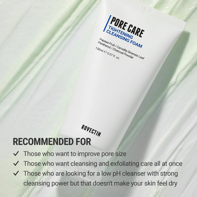 ROVECTIN Pore Tightening Cleansing Foam | Green Papaya, Glycerin, Charcoal Powder, AHA/BHA/PHA for Refining Pore Size, Non-Irritating | Oily, Dull Skin | Vegan (5.07 fl. oz.,150 ml) - Image 3