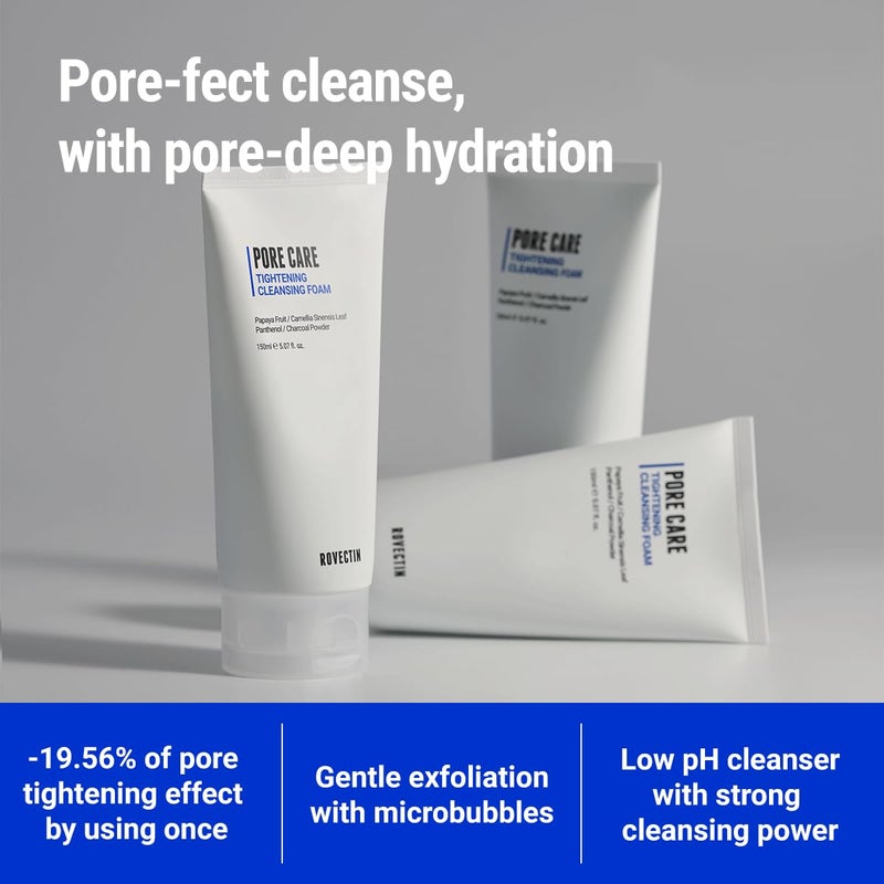 ROVECTIN Pore Tightening Cleansing Foam | Green Papaya, Glycerin, Charcoal Powder, AHA/BHA/PHA for Refining Pore Size, Non-Irritating | Oily, Dull Skin | Vegan (5.07 fl. oz.,150 ml) - Image 2