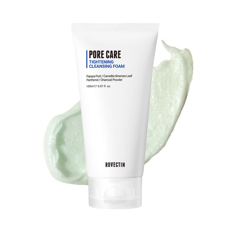 ROVECTIN Pore Tightening Cleansing Foam | Green Papaya, Glycerin, Charcoal Powder, AHA/BHA/PHA for Refining Pore Size, Non-Irritating | Oily, Dull Skin | Vegan (5.07 fl. oz.,150 ml) - Image 1