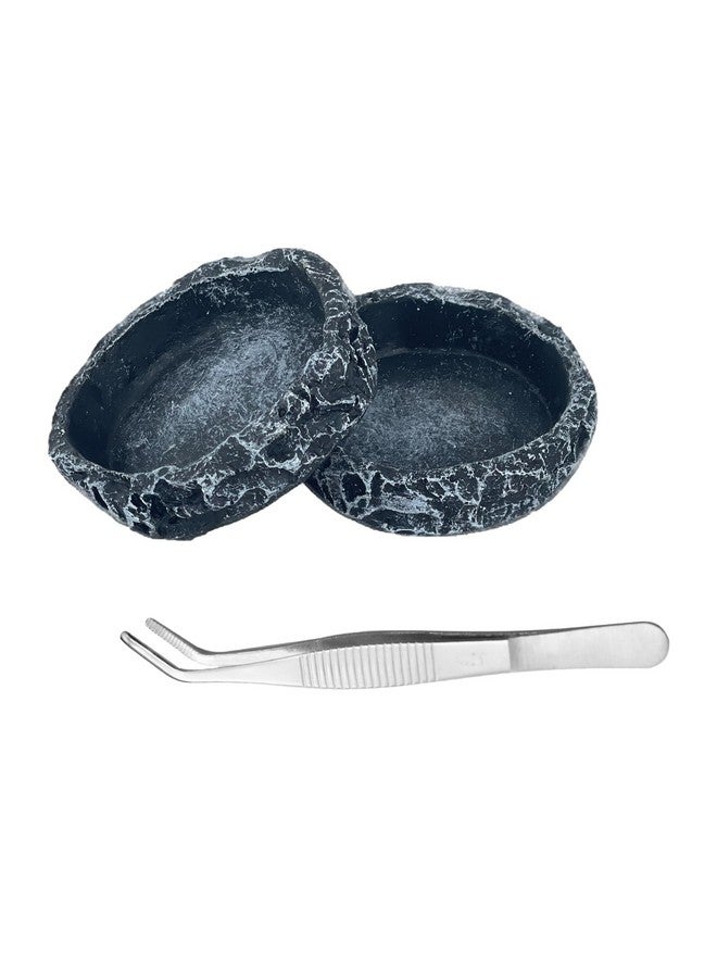 Generic 2PCS Reptile Water Dish Food Bowl Set Reptile Feeder Food and Water Dish with Feeding Tweezers Tong for Leopard Gecko Lizard Frog Snake Chameleon Tortoise  - Image 1