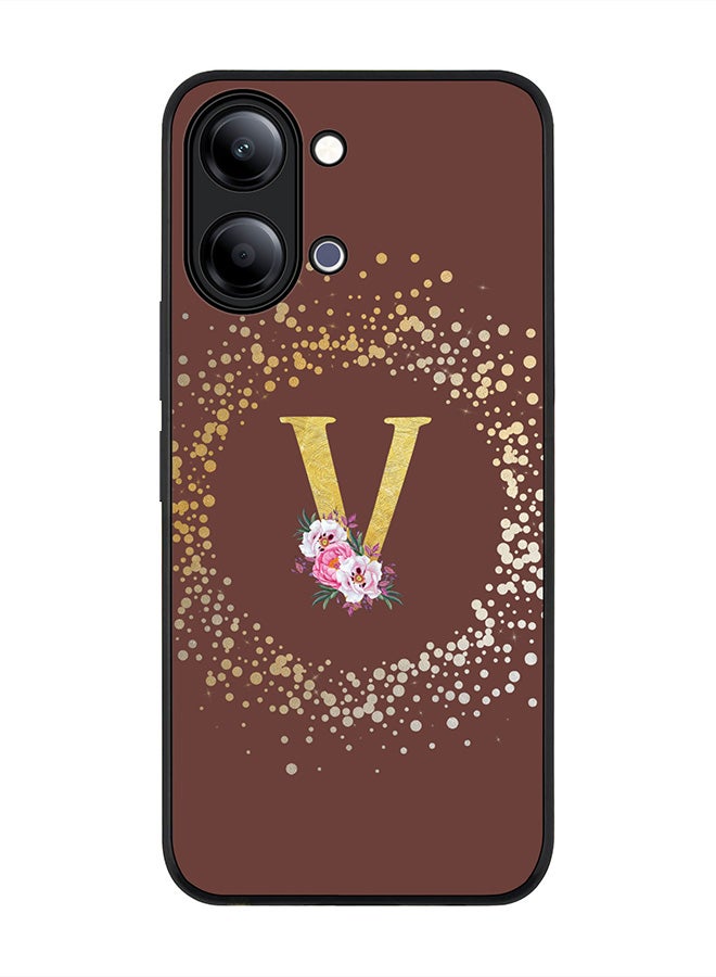 Stylizedd For vivo Y21 / Y11 Case,Slim fit Camera Protection, Shockproof Thin Phone cover  - Custom Monogram Floral - V  (Brown ) - Image 1