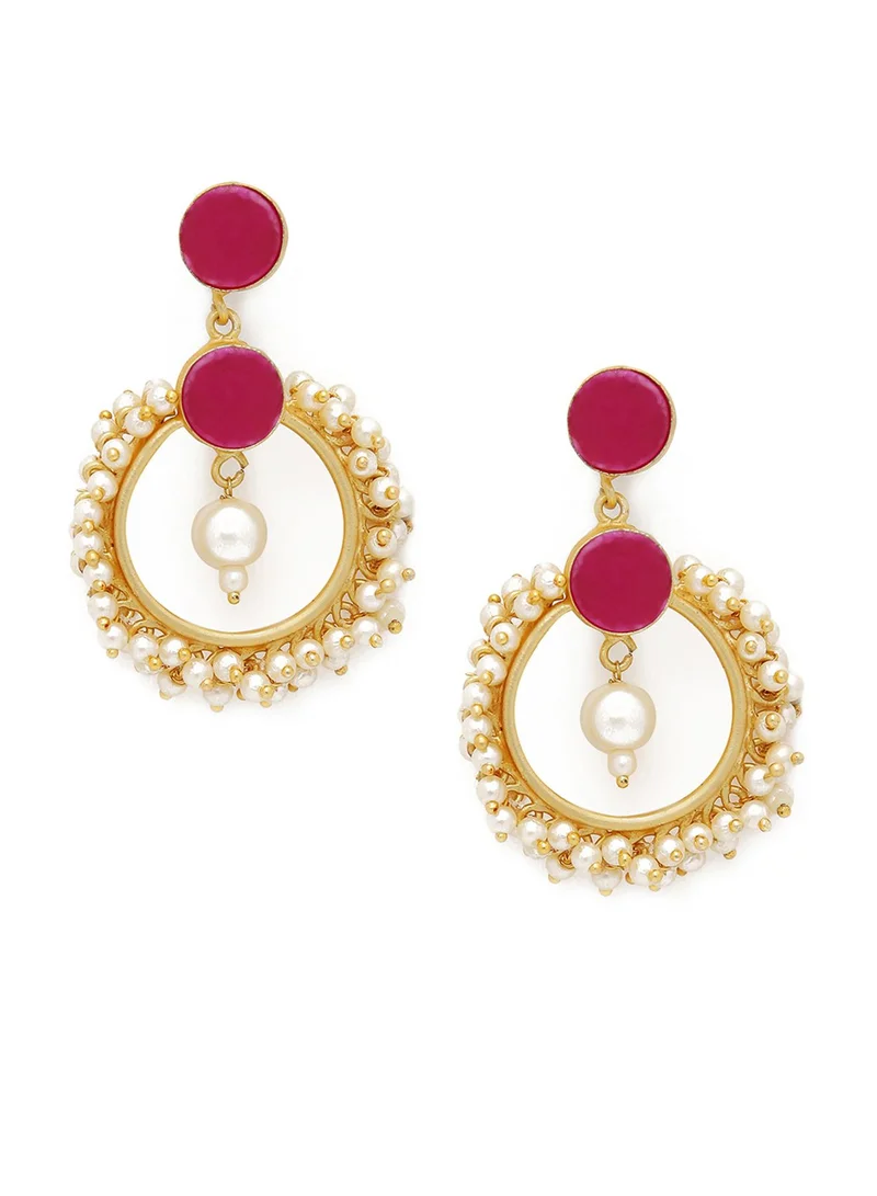 SOHI Burgundy & White Stone Studded & Pearls Contemporary Artificial Drop Earring Jewellery