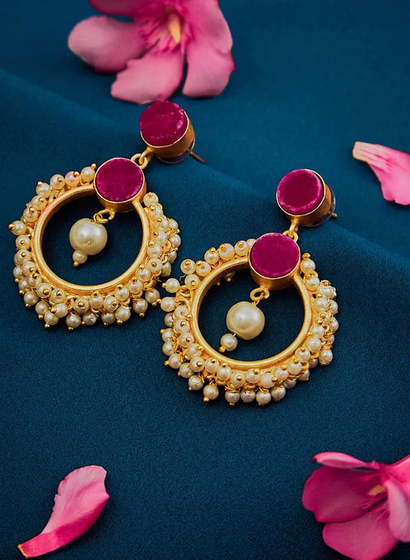SOHI Burgundy & White Stone Studded & Pearls Contemporary Artificial Drop Earring Jewellery