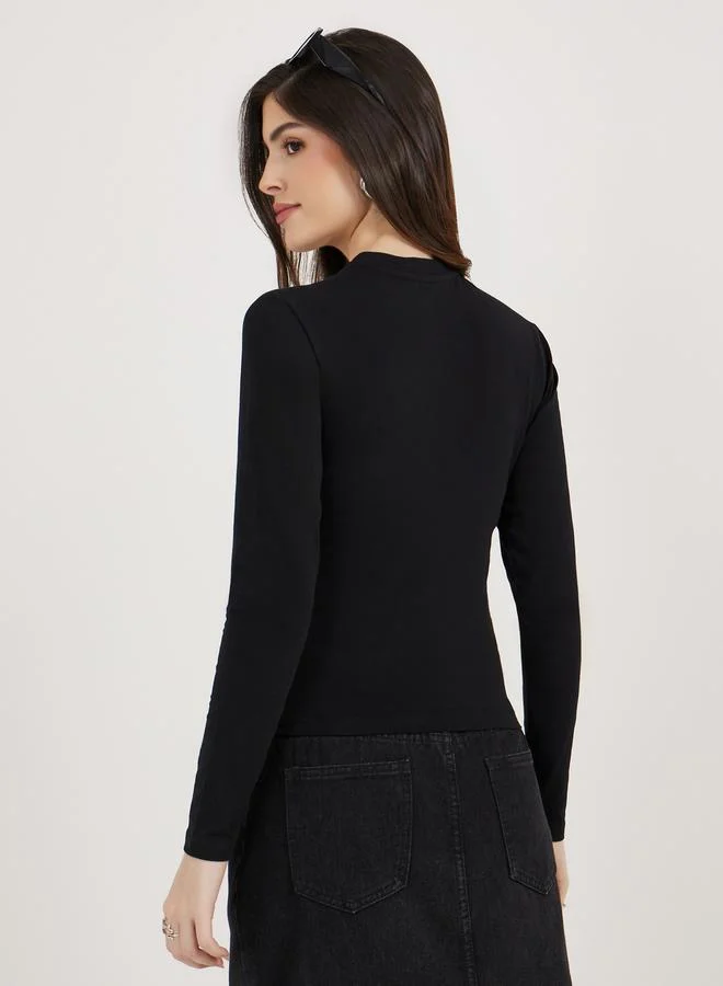 Styli Embellished Long Sleeve Fitted Regular Fit T-Shirtâ€‹