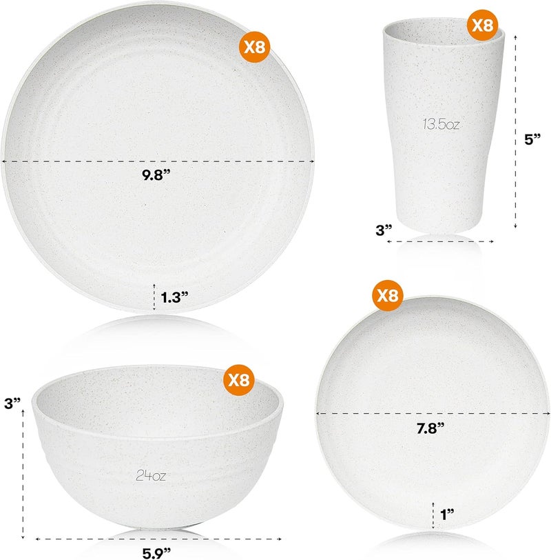 SWEVEN Wheat Straw Dinnerware Sets | Unbreakable Dinnerware Sets | Dishwasher Microwave Safe Dinnerware | Eco Friendly Non Breakable Dinnerware Sets | RV Outdoor Camping (White, Service for 8 (32 pcs)) - Image 2