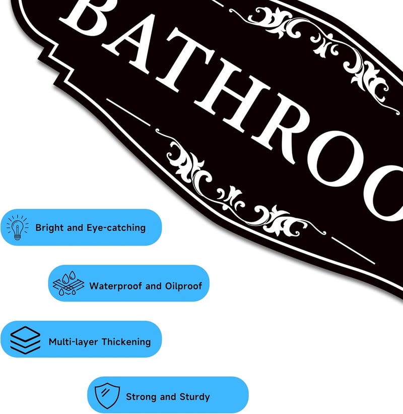 LUHIMO Bathroom Sign Sticker for Business and Home，Self-Adhesive Cute Bathroom Decor for Door，Waterproof Vinyl Restroom Sign for Home，Office，Shop（Black） - Image 3