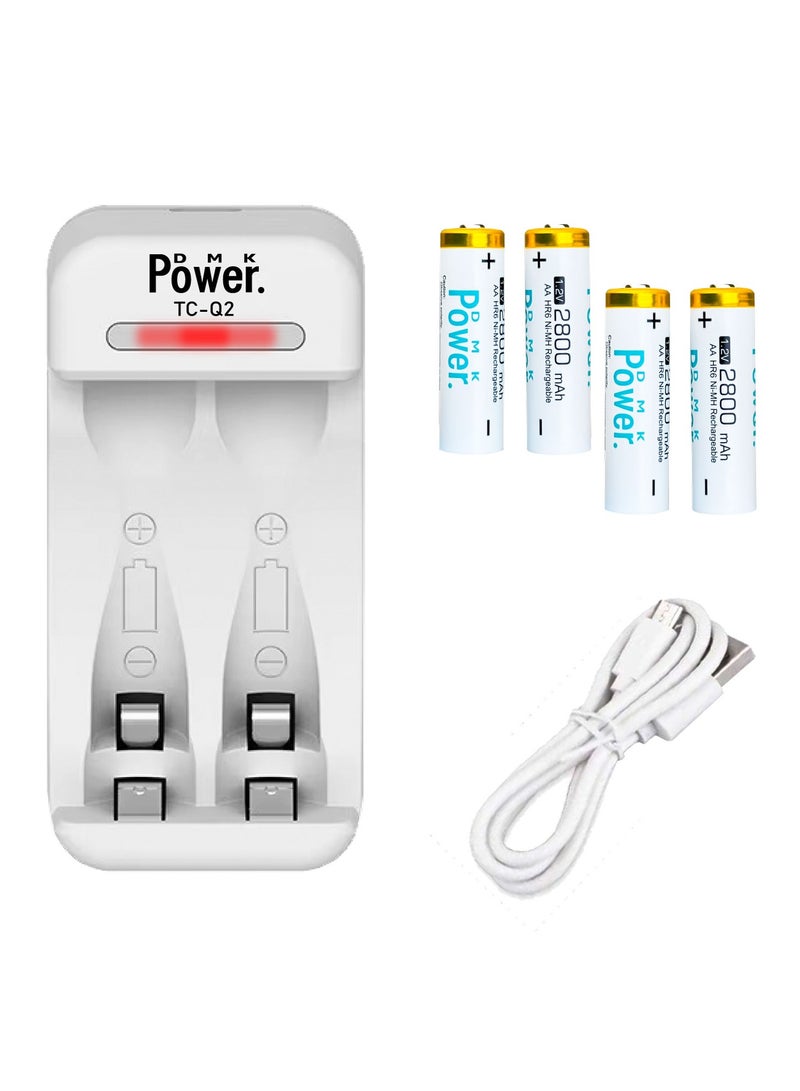 DMK Power 4pcs AA Batteries 2800mAh High Capacity Rechargeable Batteries 1.2V and TC-Q2 AA AAA Battery Charger 2 Independent Slot Smart Fast Charger with LED Lig  - Image 1