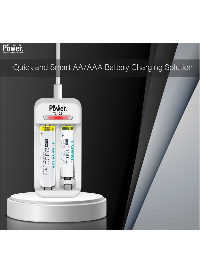 DMK Power 4pcs AA Batteries 2800mAh High Capacity Rechargeable Batteries 1.2V and TC-Q2 AA AAA Battery Charger 2 Independent Slot Smart Fast Charger with LED Lig  - Image 2