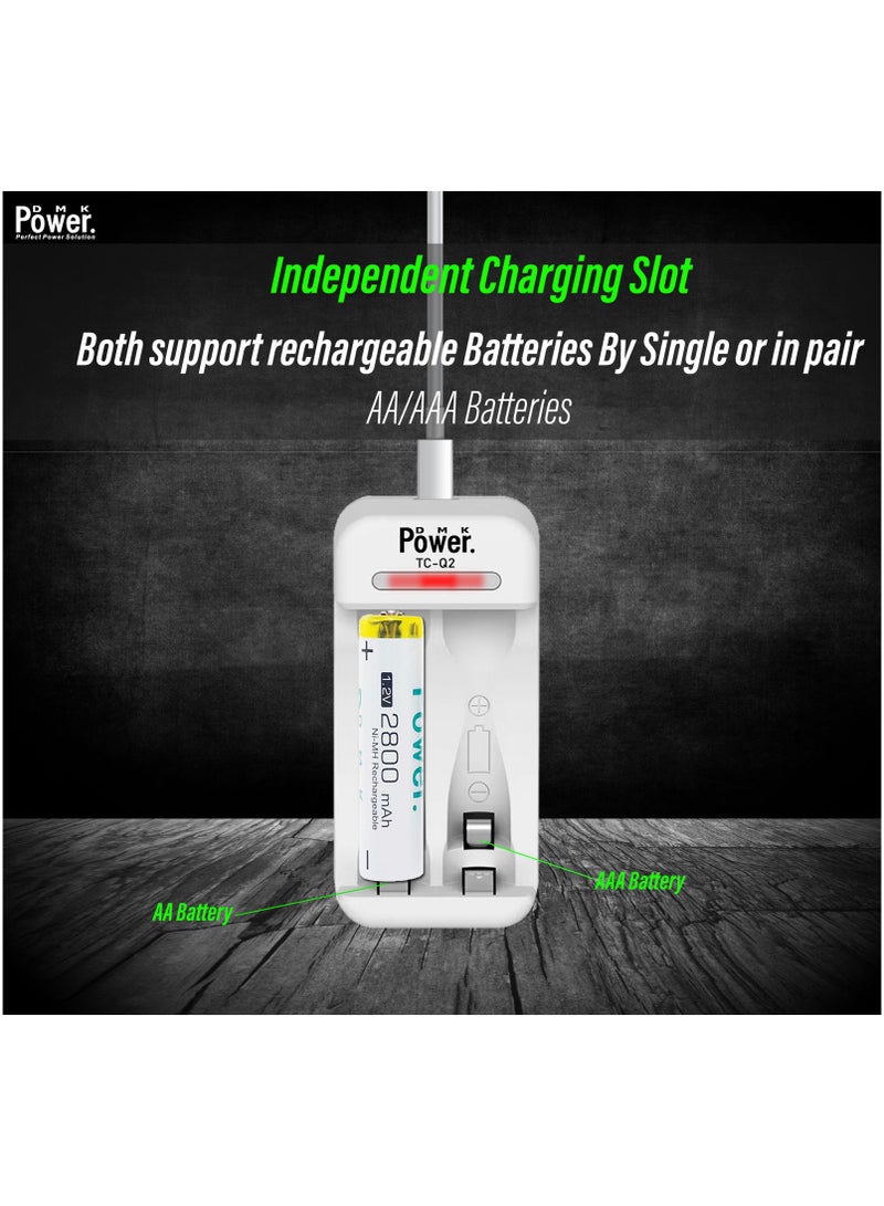 DMK Power 4pcs AA Batteries 2800mAh High Capacity Rechargeable Batteries 1.2V and TC-Q2 AA AAA Battery Charger 2 Independent Slot Smart Fast Charger with LED Lig  - Image 3