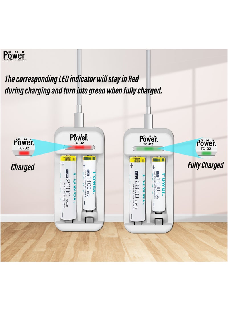 DMK Power 4pcs AA Batteries 2800mAh High Capacity Rechargeable Batteries 1.2V and TC-Q2 AA AAA Battery Charger 2 Independent Slot Smart Fast Charger with LED Lig  - Image 4