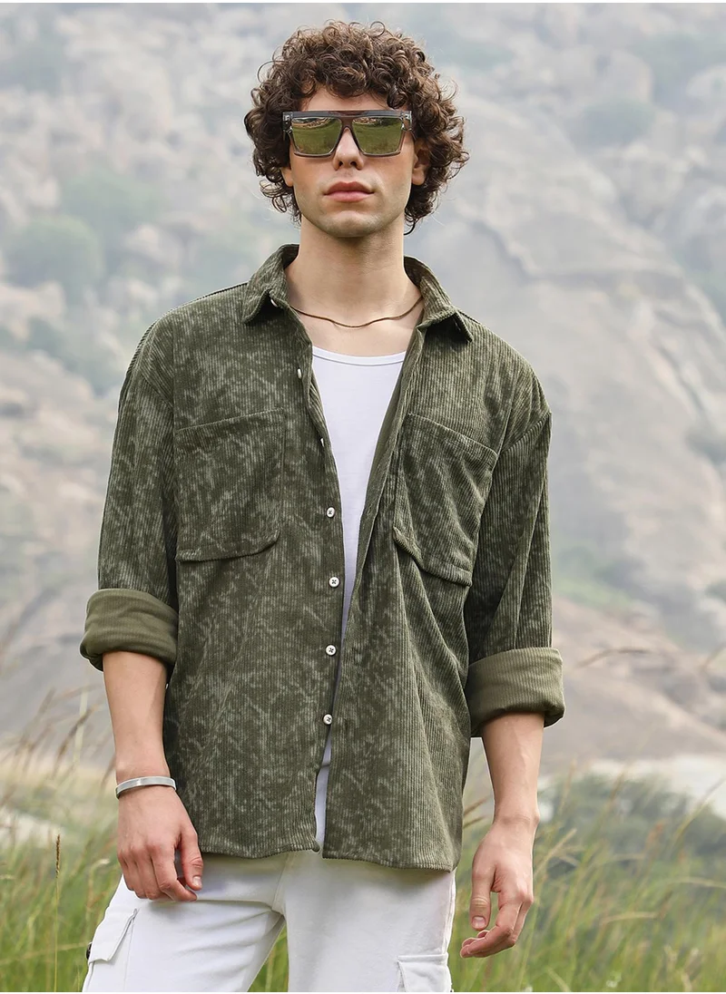 كامبوس سوترا Men's Juniper Green Faded Corduroy Oversized Shirt