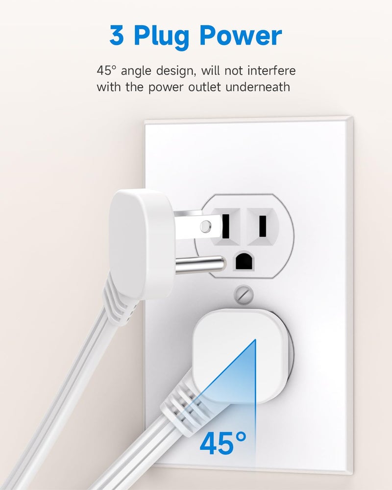 LitStar Flat Plug Short Extension Cord 1Ft White Low Profile Adapter 3 Prong Indoor Small Grounded Power Cable Outlet Saver 16AWG 13A 1625W 2 Pack - Image 2