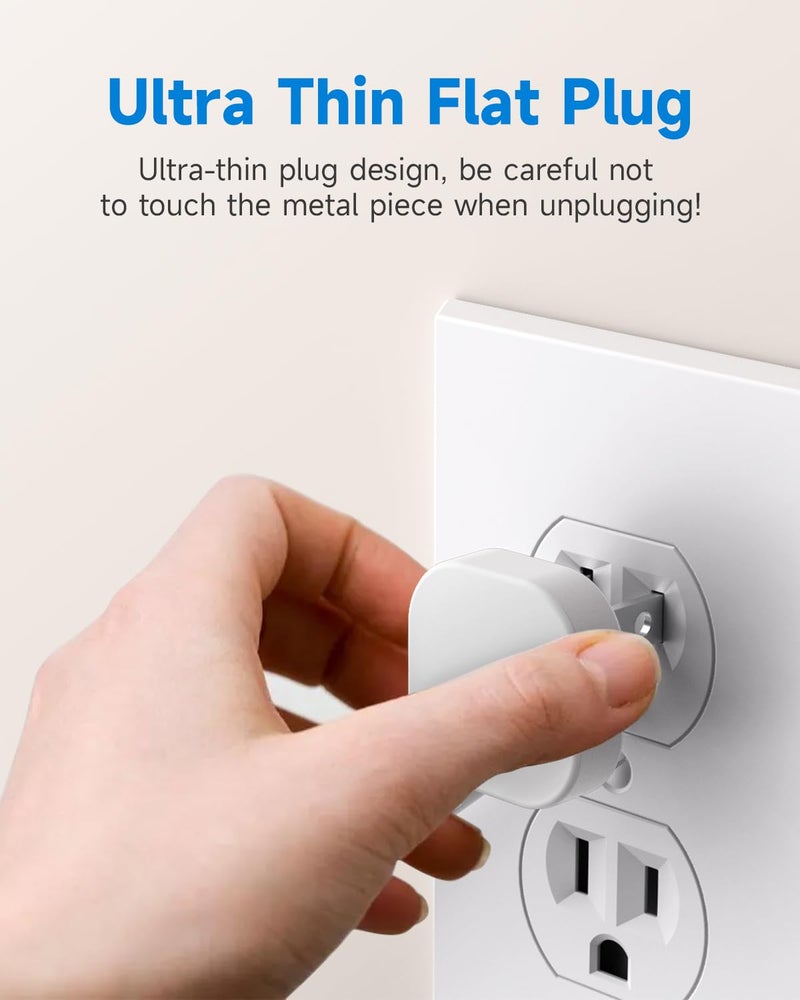 LitStar Flat Plug Short Extension Cord 1Ft White Low Profile Adapter 3 Prong Indoor Small Grounded Power Cable Outlet Saver 16AWG 13A 1625W 2 Pack - Image 5