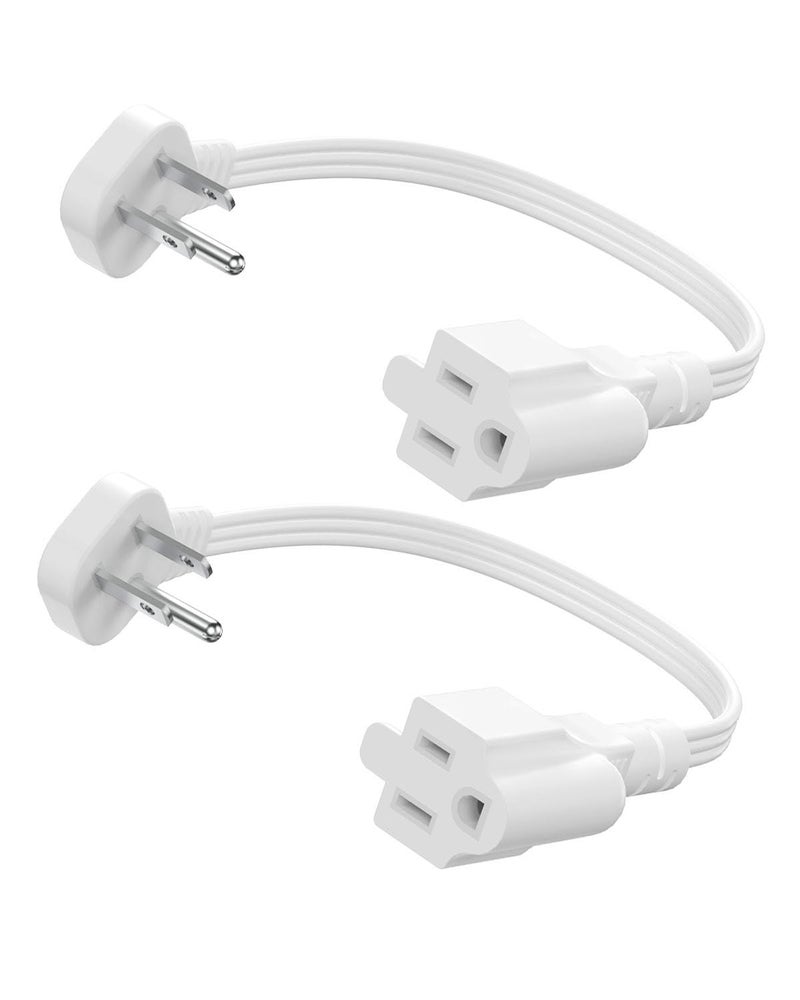 LitStar Flat Plug Short Extension Cord 1Ft White Low Profile Adapter 3 Prong Indoor Small Grounded Power Cable Outlet Saver 16AWG 13A 1625W 2 Pack - Image 1