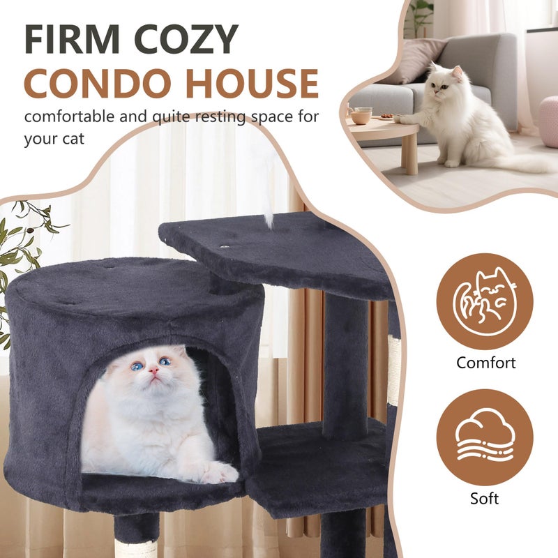 FDW | 36" Cat Tree Tower | Dark Gray | Multi-Level Indoor Activity Center with Sisal Scratching Posts, Condos, Plush Perches, Hanging Cat Toys | Sturdy, Easy to Assemble | for Kittens & Adult Cats - Image 4