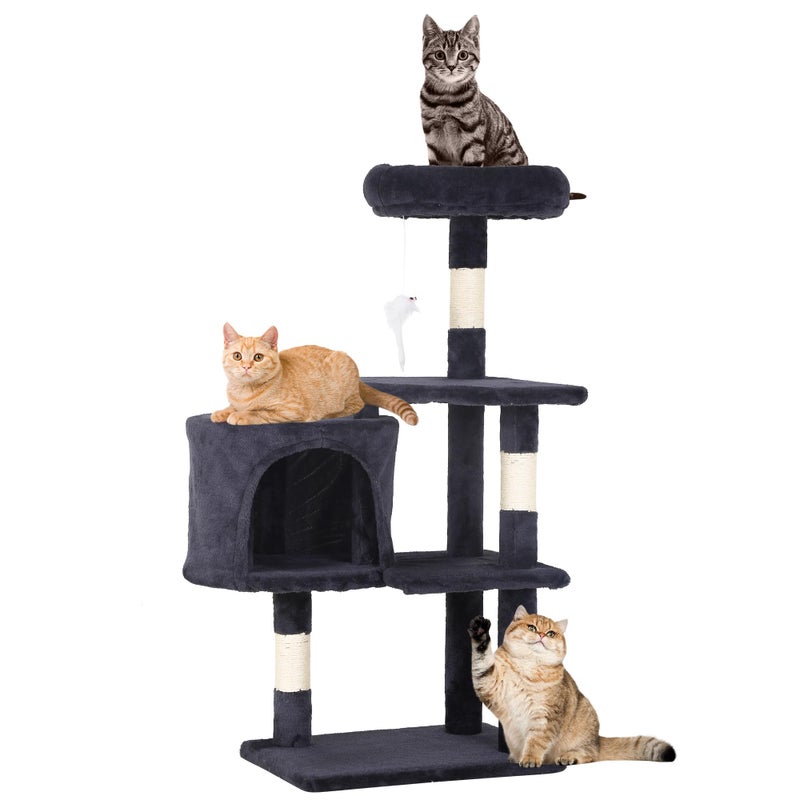 FDW | 36" Cat Tree Tower | Dark Gray | Multi-Level Indoor Activity Center with Sisal Scratching Posts, Condos, Plush Perches, Hanging Cat Toys | Sturdy, Easy to Assemble | for Kittens & Adult Cats - Image 1