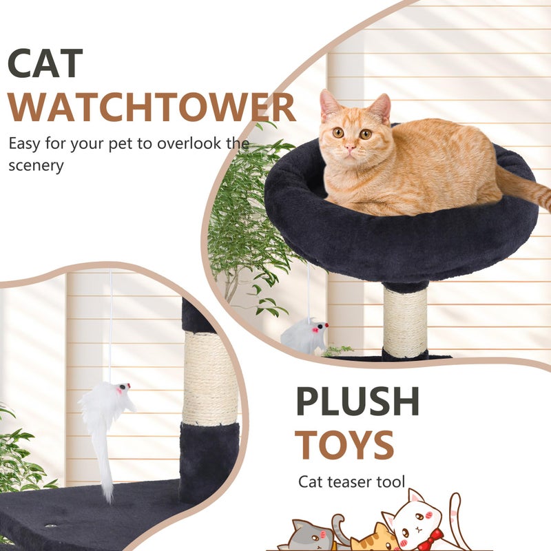 FDW | 36" Cat Tree Tower | Dark Gray | Multi-Level Indoor Activity Center with Sisal Scratching Posts, Condos, Plush Perches, Hanging Cat Toys | Sturdy, Easy to Assemble | for Kittens & Adult Cats - Image 5