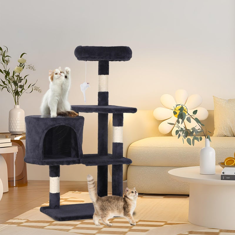 FDW | 36" Cat Tree Tower | Dark Gray | Multi-Level Indoor Activity Center with Sisal Scratching Posts, Condos, Plush Perches, Hanging Cat Toys | Sturdy, Easy to Assemble | for Kittens & Adult Cats - Image 2