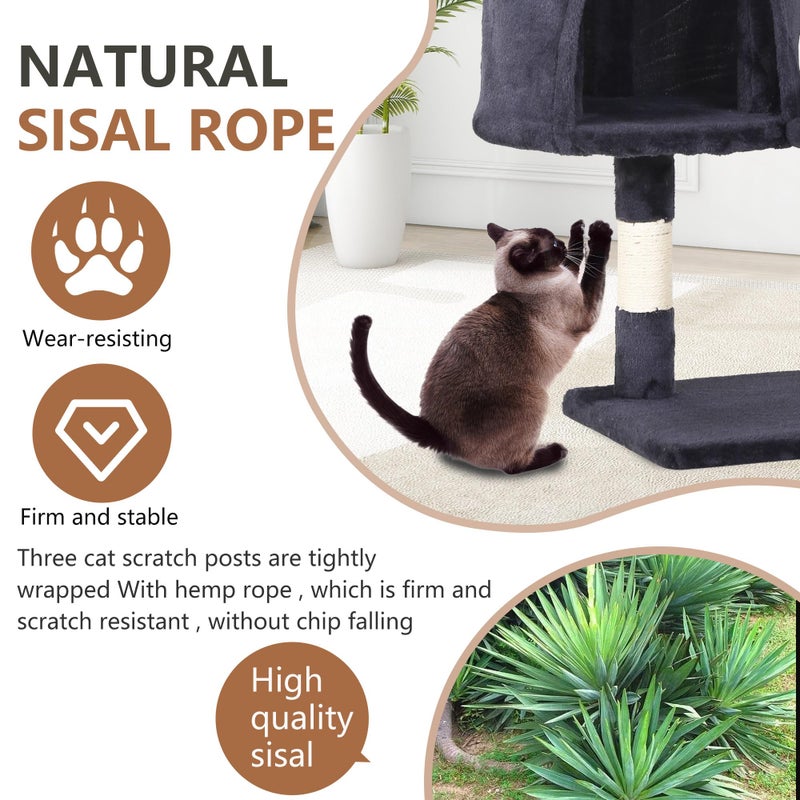 FDW | 36" Cat Tree Tower | Dark Gray | Multi-Level Indoor Activity Center with Sisal Scratching Posts, Condos, Plush Perches, Hanging Cat Toys | Sturdy, Easy to Assemble | for Kittens & Adult Cats - Image 3