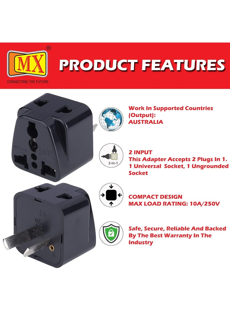 MX MX Universal Travel Adapter Type I India to Australia 2 in 1 Conversion Plug for Home and Official use Black Pack of 5  - Image 4