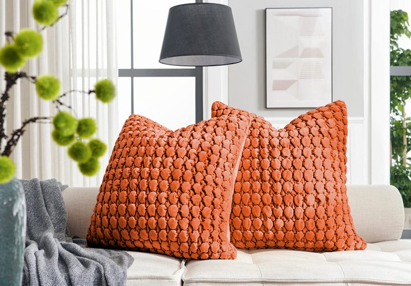 COCOPLOCEUS 1 Piece Euro Sham Rust 24x24 Pillow Covers Decorative Farmhouse Pillow Covers Fall Square Cushion Covers Soft Bubble Texture Euro Shams for Couch Sofa Bedroom Living Room Halloween - Image 4