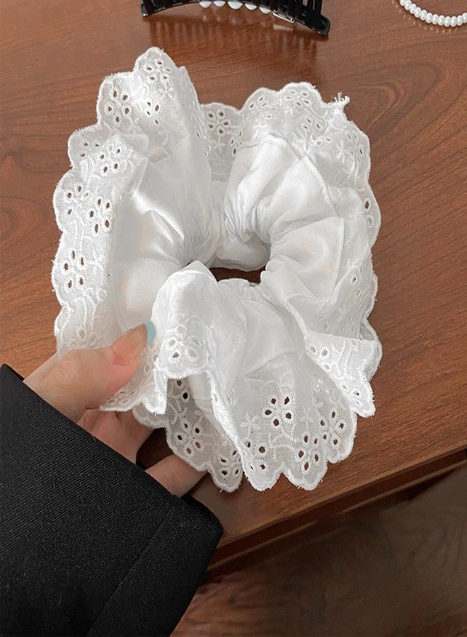 GANPUB 1 Pc Hair Ties for Women - Hair Scrunchies Girls 1-Piece Set - White Lace Design - Premium Fabric Ponytail Holder Hair Tie，Hair Accessories（White） - Image 1