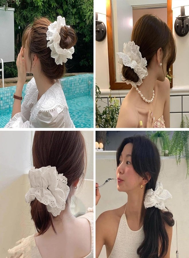 GANPUB 1 Pc Hair Ties for Women - Hair Scrunchies Girls 1-Piece Set - White Lace Design - Premium Fabric Ponytail Holder Hair Tie，Hair Accessories（White） - Image 3