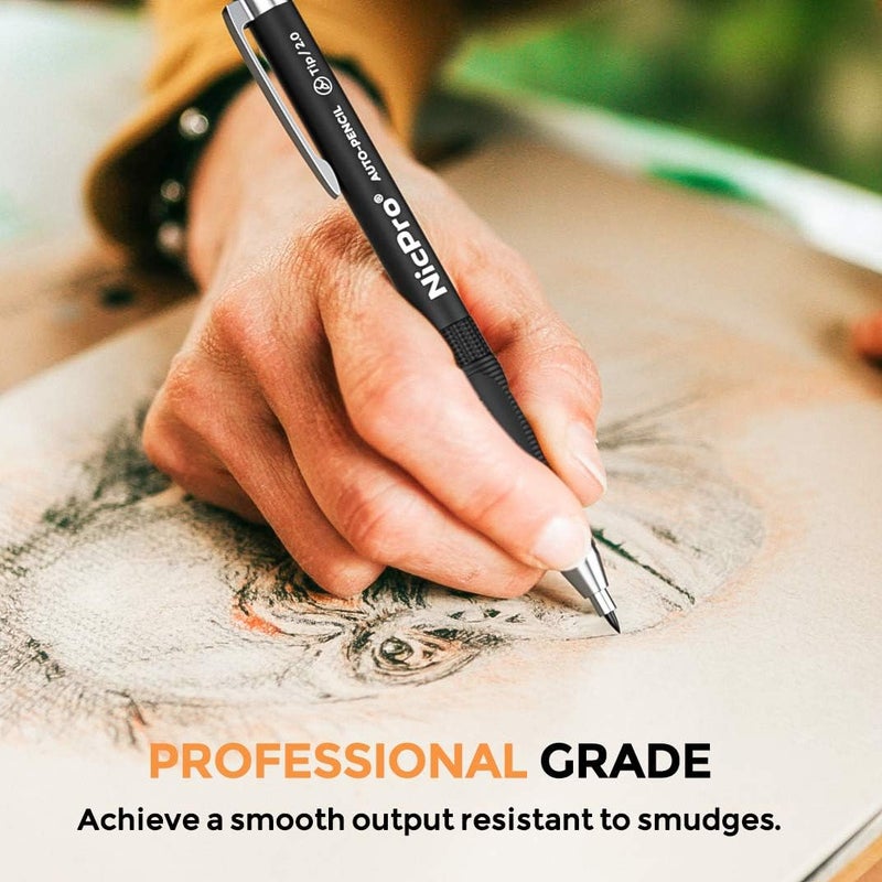 Nicpro 11 Pieces 2mm Mechanical Pencil Set, 3 PCS Carpenter Drafting Pencil 2.0 mm for Art Drawing Writing Sketching Construction with 6 Tube Pre-Sharpen HB & 2B Refill, Eraser, Sharpener - Image 5