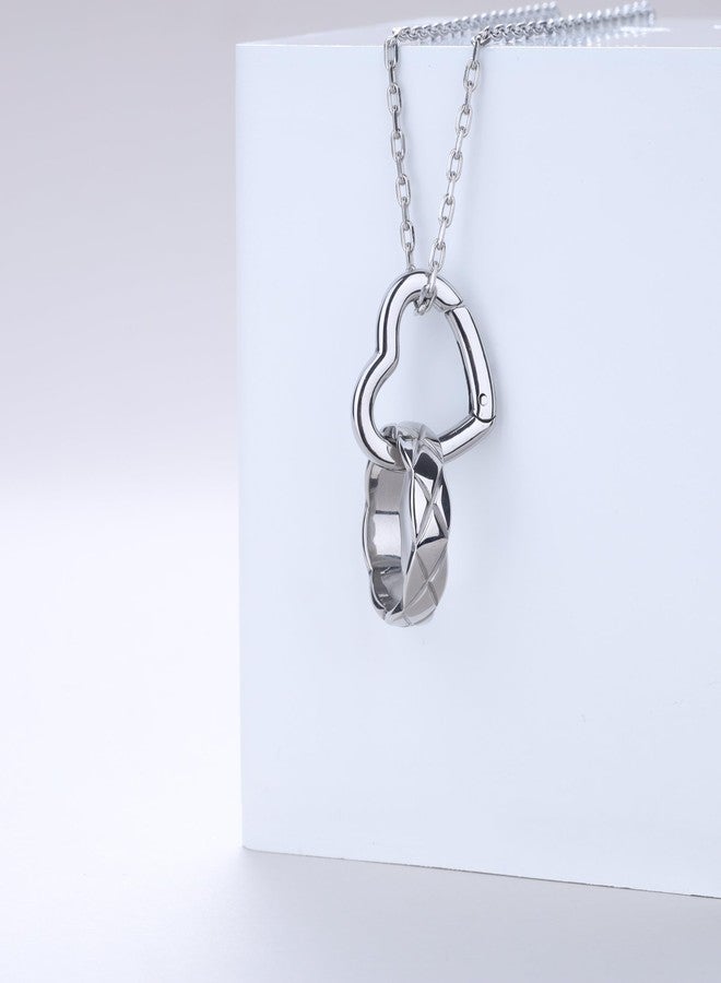 GAVU Stainless Steel Ring Holder Necklace for Women, Women’s Silver Pendant Heart Charm Holder Necklace 18" - Image 5