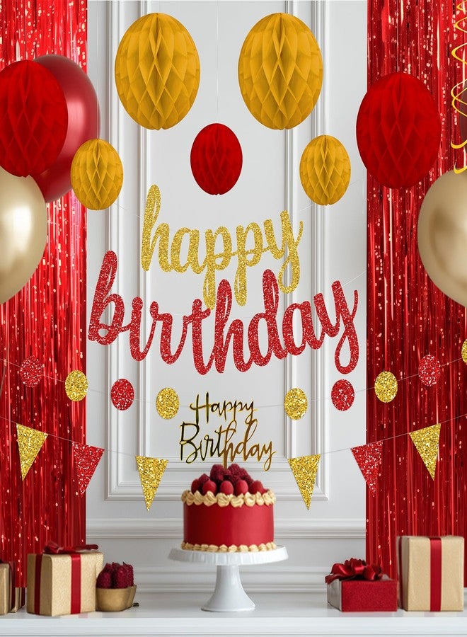 Celee Red and Gold Birthday Party Decorations Set - Happy Birthday Banner Balloons Foil Curtains Hanging Swirls for Men Women Birthday Party Supplies - Image 5