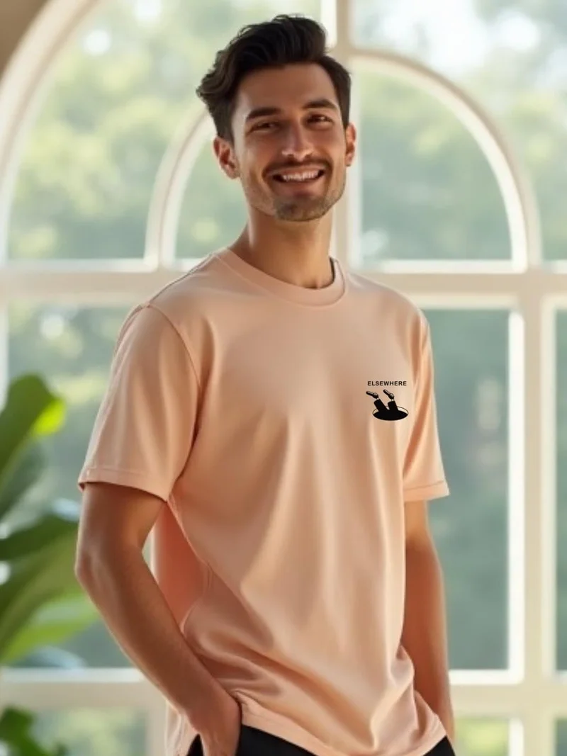 نوبيرو Men's Cotton Regular Fit T-Shirt in Peach