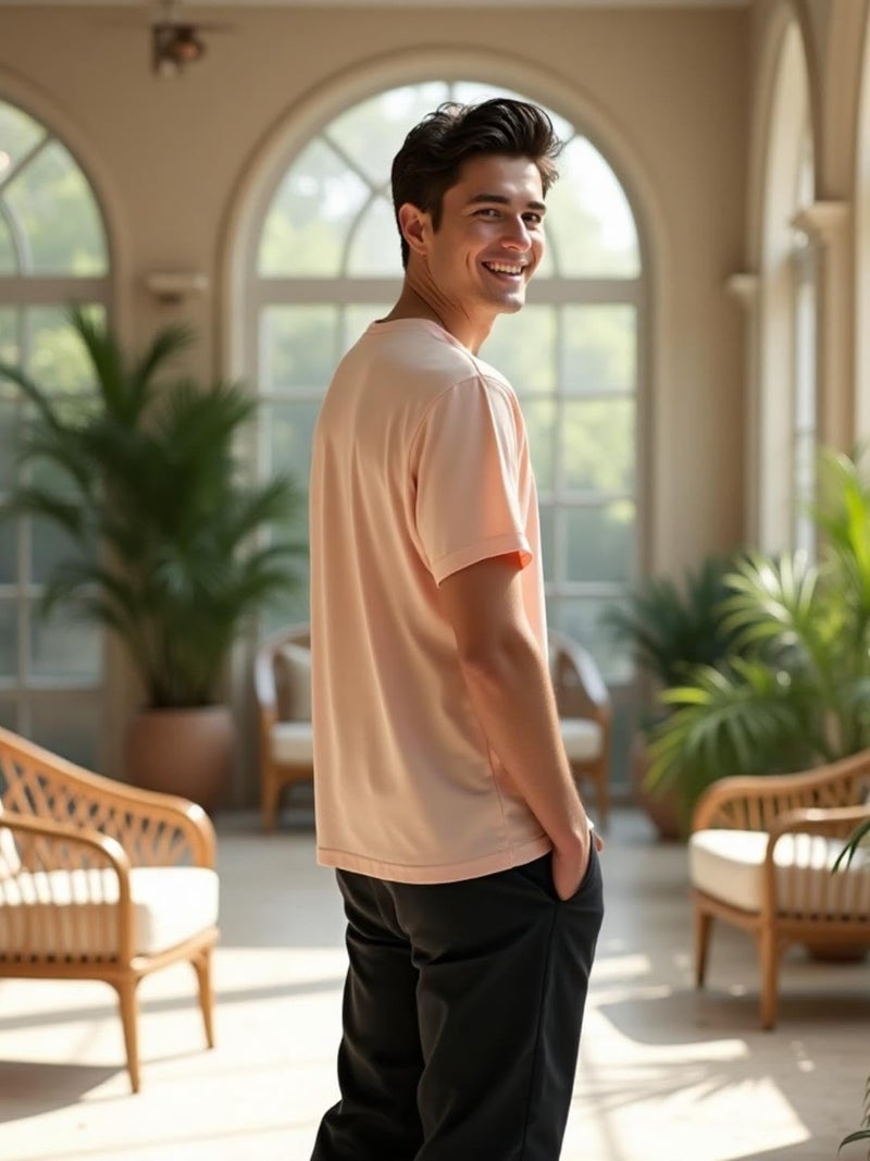 NOBERO Men's Cotton Regular Fit T-Shirt in Peach - Image 3