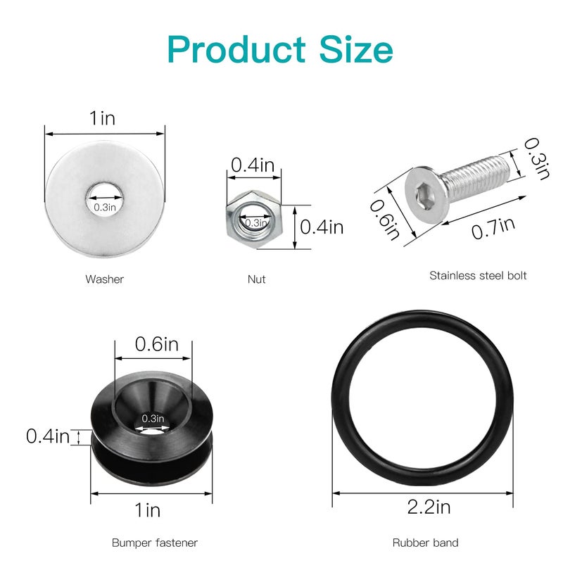 Mellbree Bumper Quick Release, Mellbree JDM Quick Release Holders Front Rear Bumper Fasteners Trunk Band Fenders clip Kits Compatible for Universal Car Bumper (Black 4 x Release Tabs with 12 x O-Ring Fastenerï¼‰ - Image 4