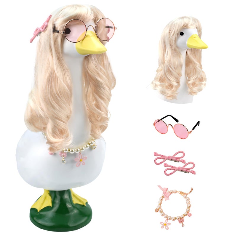 Zyidbng Porch Goose Wigs Blonde 1 Pack With Hair Clips Porch Goose Blonde Long Wigs Cute Girl Style Outdoor Decor For Lawn Goose Statues - Image 1