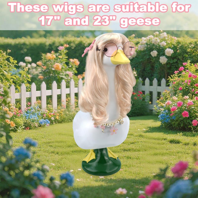 Zyidbng Porch Goose Wigs Blonde 1 Pack With Hair Clips Porch Goose Blonde Long Wigs Cute Girl Style Outdoor Decor For Lawn Goose Statues - Image 3