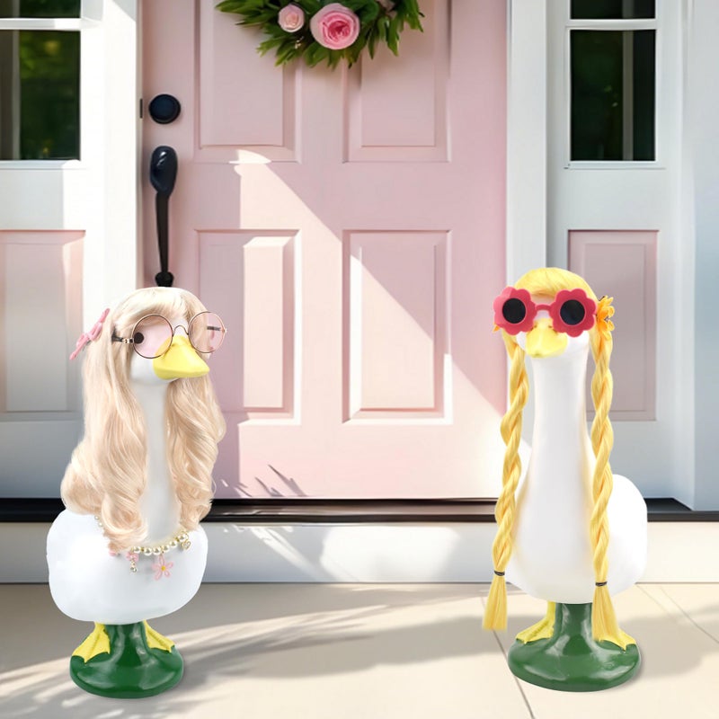 Zyidbng Porch Goose Wigs Blonde 1 Pack With Hair Clips Porch Goose Blonde Long Wigs Cute Girl Style Outdoor Decor For Lawn Goose Statues - Image 5