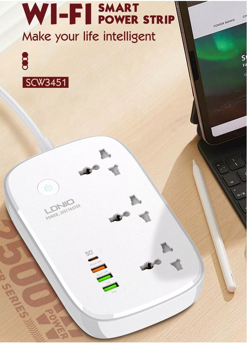 Wi-Fi Smart Power Extension Cord With 3 Sockets USB-C PD Quick Charge Port + 2USB-A And 1 QC3.0 Works With Smart App Universal Power Sockets With UK 3 Pin Plug for Home/School/Office - pzsku/Z878433B20844331C6586Z/45/_/1679396813/a7adb33a-0396-40e2-956c-581f40c45de9