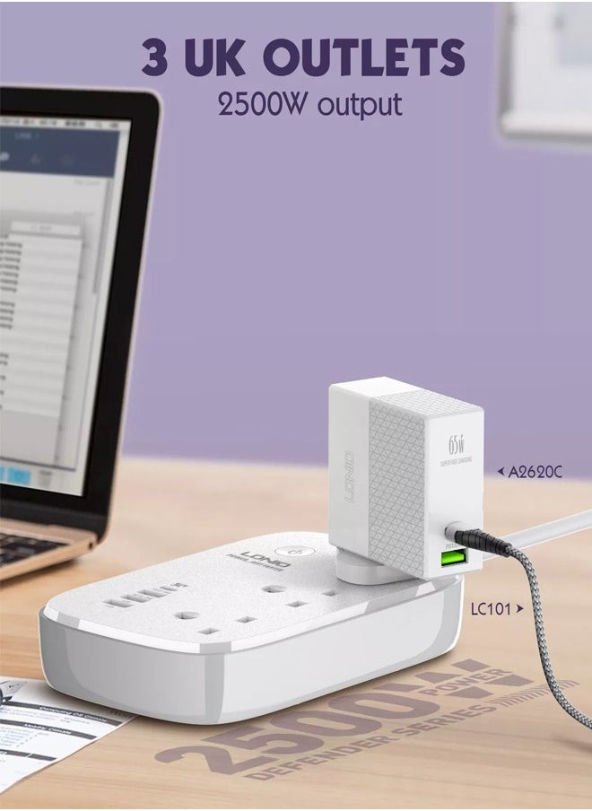 Wi-Fi Smart Power Extension Cord With 3 Sockets USB-C PD Quick Charge Port + 2USB-A And 1 QC3.0 Works With Smart App Universal Power Sockets With UK 3 Pin Plug for Home/School/Office - pzsku/Z878433B20844331C6586Z/45/_/1740140856/dc403734-6938-4796-86ac-b95a7c62379c