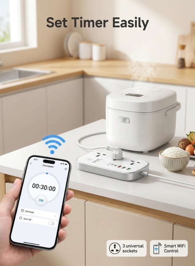 LDNIO WiFi Smart Power Extension 2 Meter Extention Cord Cable With 3 Socket Outlets USB-C Slot PD Fast Charge Port + 2USB-A And 1 QC3.0 Power Strip For Home , Office , Kitchen Works With  Smart App Universal Power Sockets With UK 3 Pin Plug With Europe Safty Standards - Image 3