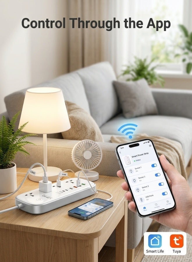 LDNIO WiFi Smart Power Extension 2 Meter Extention Cord Cable With 3 Socket Outlets USB-C Slot PD Fast Charge Port + 2USB-A And 1 QC3.0 Power Strip For Home , Office , Kitchen Works With  Smart App Universal Power Sockets With UK 3 Pin Plug With Europe Safty Standards - Image 2