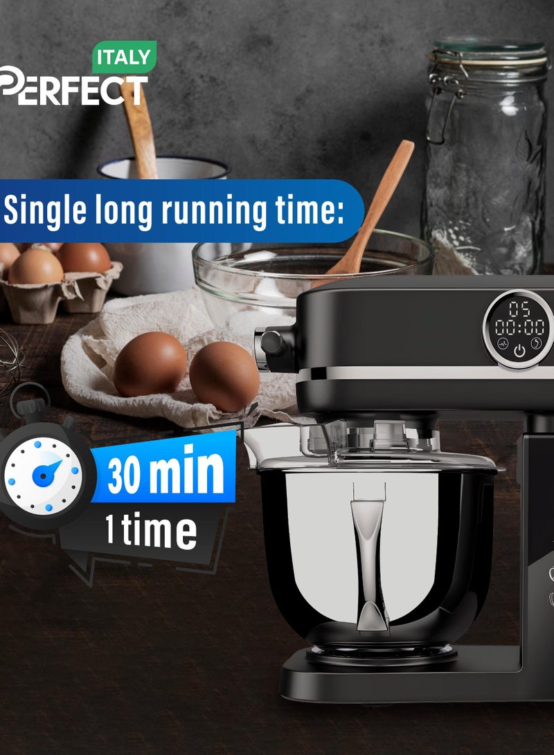 برفكت خلاط مطبخ بحامل من بيرفيكت إيتالي، وعاء من الفولاذ المقاوم للصدأ سعة 7 لتر، 3 ملحقات خلط و12 تحكم في السرعة، خلاط طعام كهربائي مع مخفق بيض وخطاف عجين ومضرب مسطح، 1600 وات، أسود - Image 3