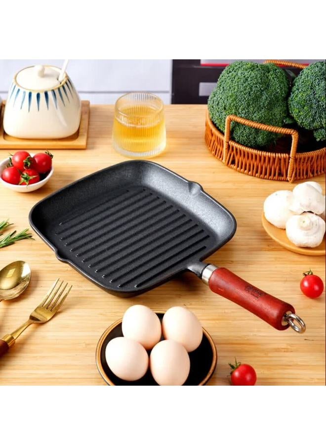 Telssida Cast Iron Steak Pan Striped Square Griddle Thickened Non-coated Non-stick Grill Pan - Image 2