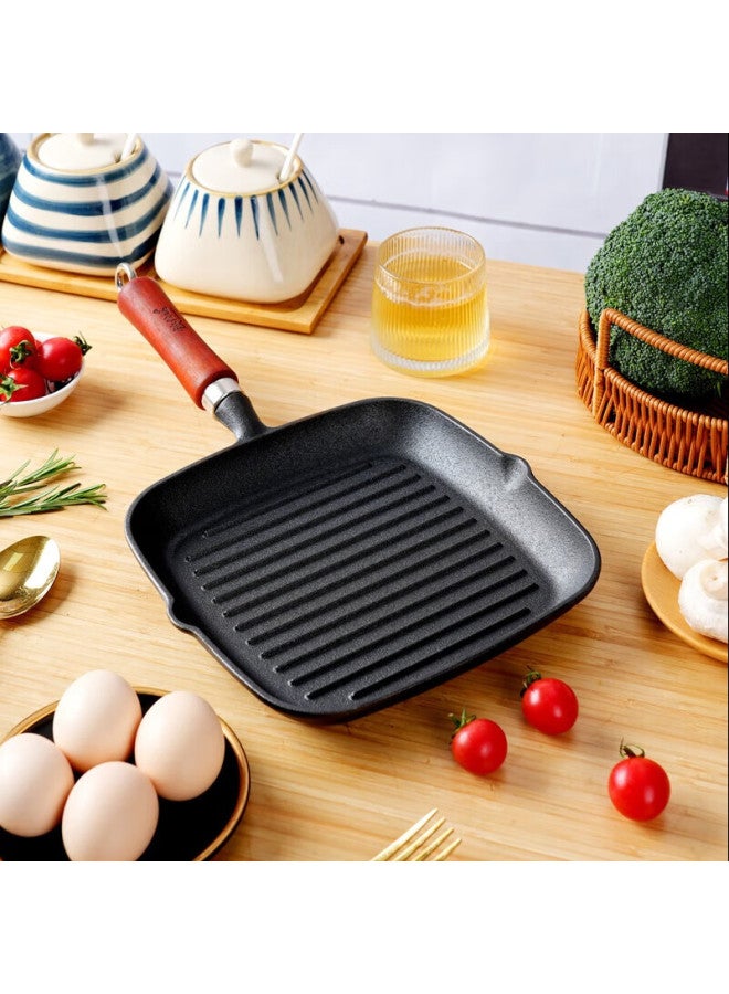 Telssida Cast Iron Steak Pan Striped Square Griddle Thickened Non-coated Non-stick Grill Pan - Image 4