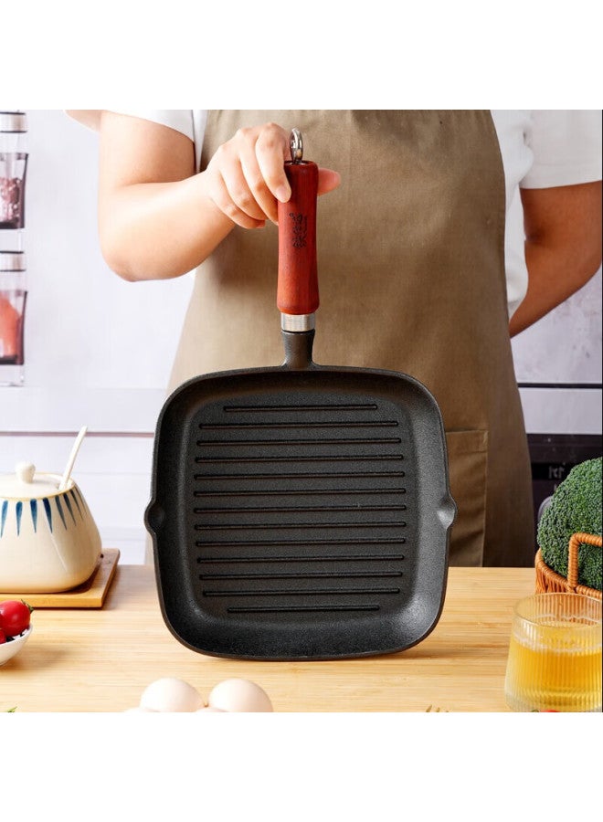 Telssida Cast Iron Steak Pan Striped Square Griddle Thickened Non-coated Non-stick Grill Pan - Image 3